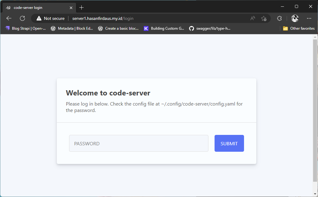 Halaman login code-server.