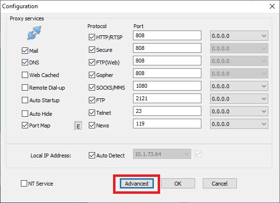 Tampilan pengaturan aplikasi CCProxy