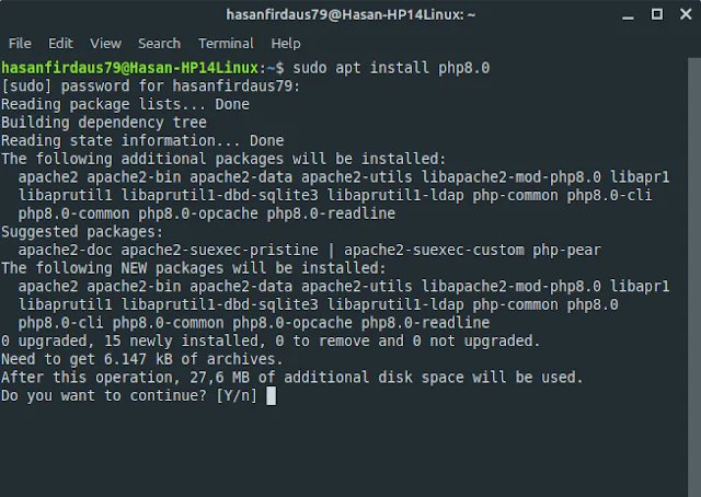 Installasi PHP 8 dari terminal Linux Mint