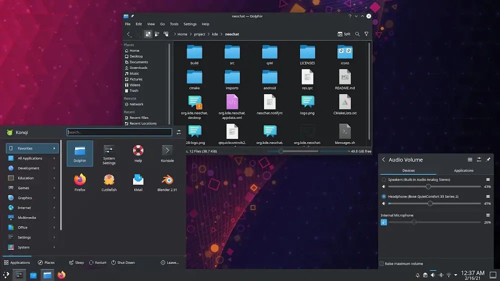 Dolphin File Manager dan Menu KDE Neon