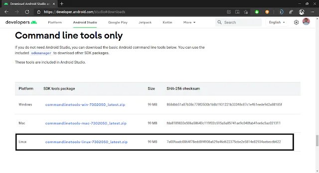 Mengunduh Android Studio CLI Tools