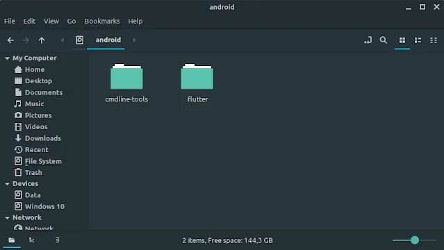 Folder hasil ekstrak Flutter SDK dan Android Studio CLI Tools