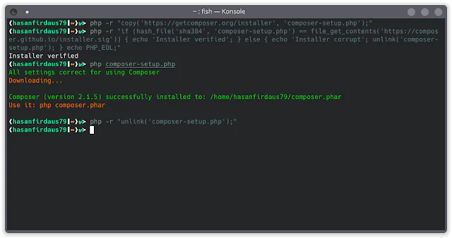 Output terminal installasi composer