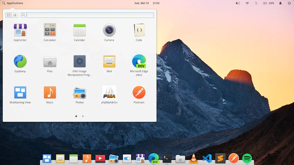 Menu Daftar Aplikasi dari Elementary OS